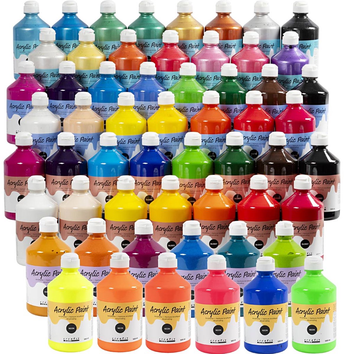 Acrylverf, diverse kleuren, 57x500 ml/ 1 doos