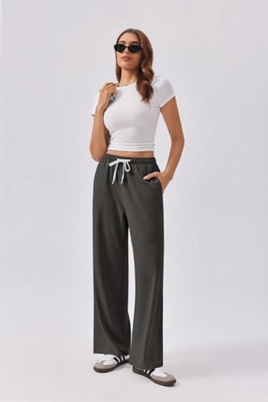 Dames Joggingbroek met Hoge Taille en Wijde Pijpen - Comfortabele Sportbroek — afbeelding 3