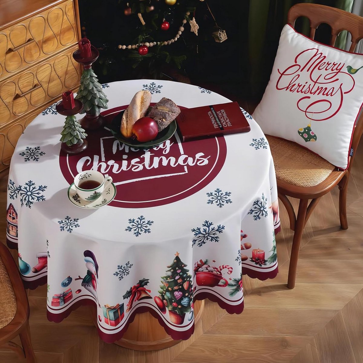 Kerst Tafelkleed Rond en Rechthoekig 150 cm - Wasbaar Tafeldecoratie voor Feestdagen