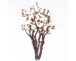 Witte Kunst Pruimenbloesem 6 Stuks – Nep Bloemen Van Stof – Bloemboeket Voor Huis – Keuken – Kantoor – Hotel – Middenstukken Decoratie