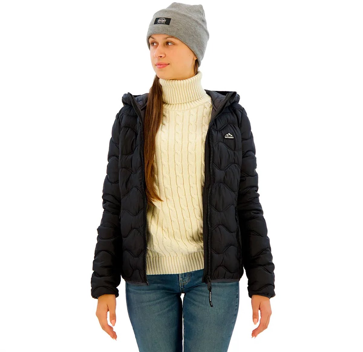 Superdry Gewatteerd Fuji Lite Wave jack met capuchon Dames Gewatteerde jassen Zwart