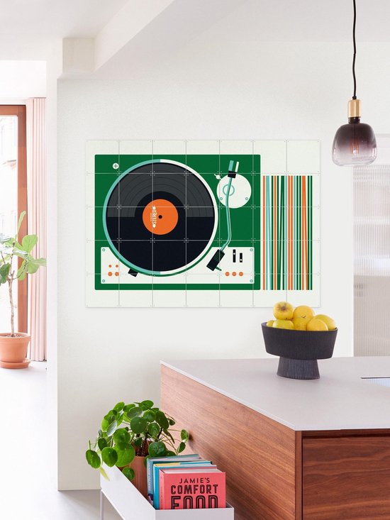 Tourne-disque IXXI, Bo Lundberg - 100 x 80 cm - Support de suspension gratuit - Grande Décoration murale et affiches - Vintage, Coloré, Illustrations, Mancave