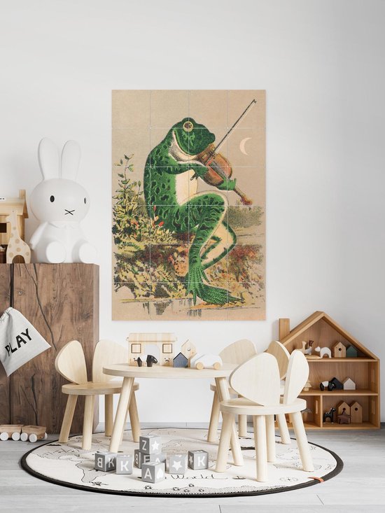 IXXI Frog playing violin, Aster Edition - 60 x 80 cm - Gratis ophangtool - Grote wanddecoratie en posters - Vintage, Kleurrijk, Speels, Illustraties
