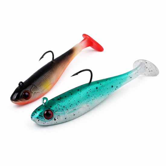 S&D | Set Softbait Jig / Shad – 5 pièces – 9 cm / 12,5 g – Tête plombée avec hameçon – Leurres Leurres des carnassiers Sandre, Brochet et Perche