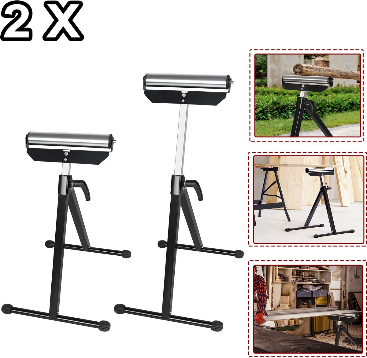 Froadp Rolbokken 2 Stuks Hoogte Verstelbare Rollenstanders 68-107 cm Vouwbare Staal Werkblokken met Antirutsch Voeten Draagvermogen tot 60 kg