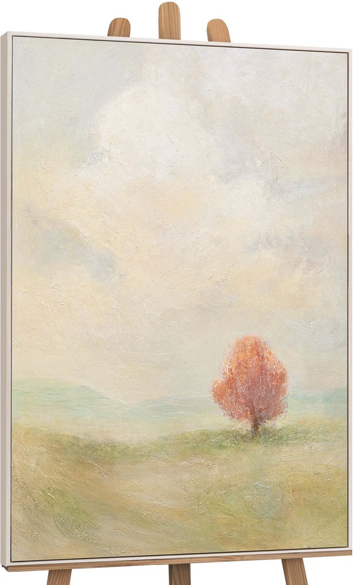 YS Canvas schilderij 120x80 cm handgeschilderd warm uitgestrekt – YS-Art Gallery – Lijst: Beige – Luxe wanddecoratie