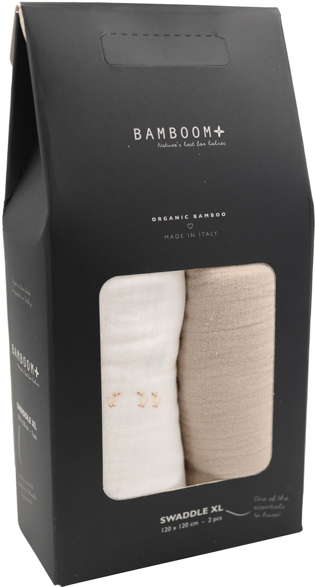 Bamboom Swaddle Muslin - XL - 120 x 120 - Set Of 2 - Farm Buddies / Light Sand