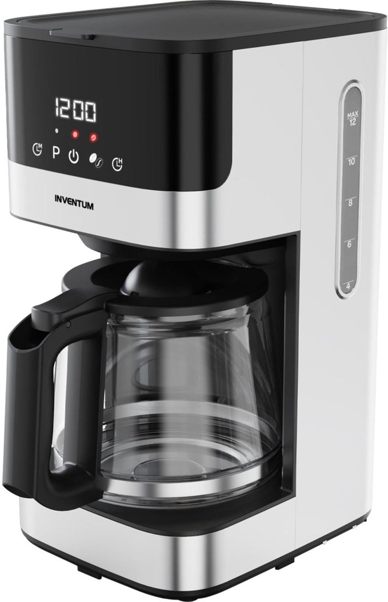 Inventum KZ812D - Koffiezetapparaat - 15 liter - 12 kopjes - Filter 1x4 - Glazen kan - Display met timer - Filterkoffie - RVS/Zwart