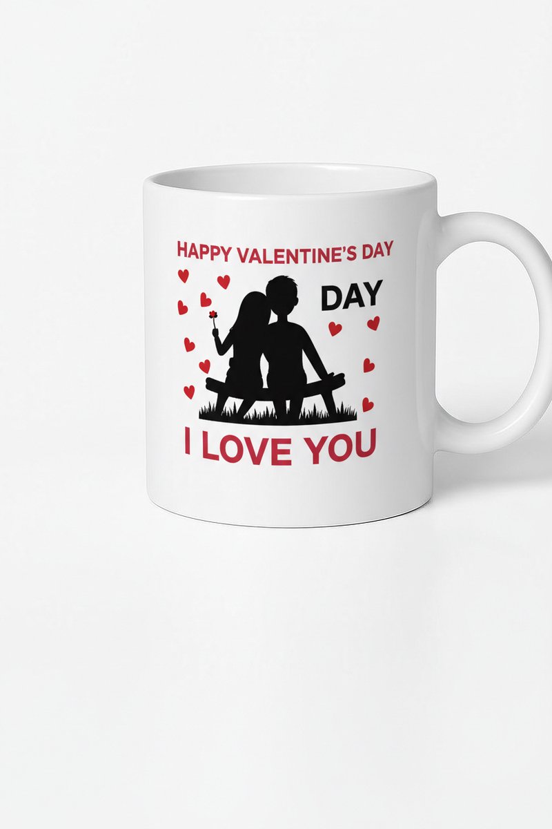 Valentijnsdag Mok Romantisch Koppel & Harten - Happy Valentine's Day I Love You Cadeau