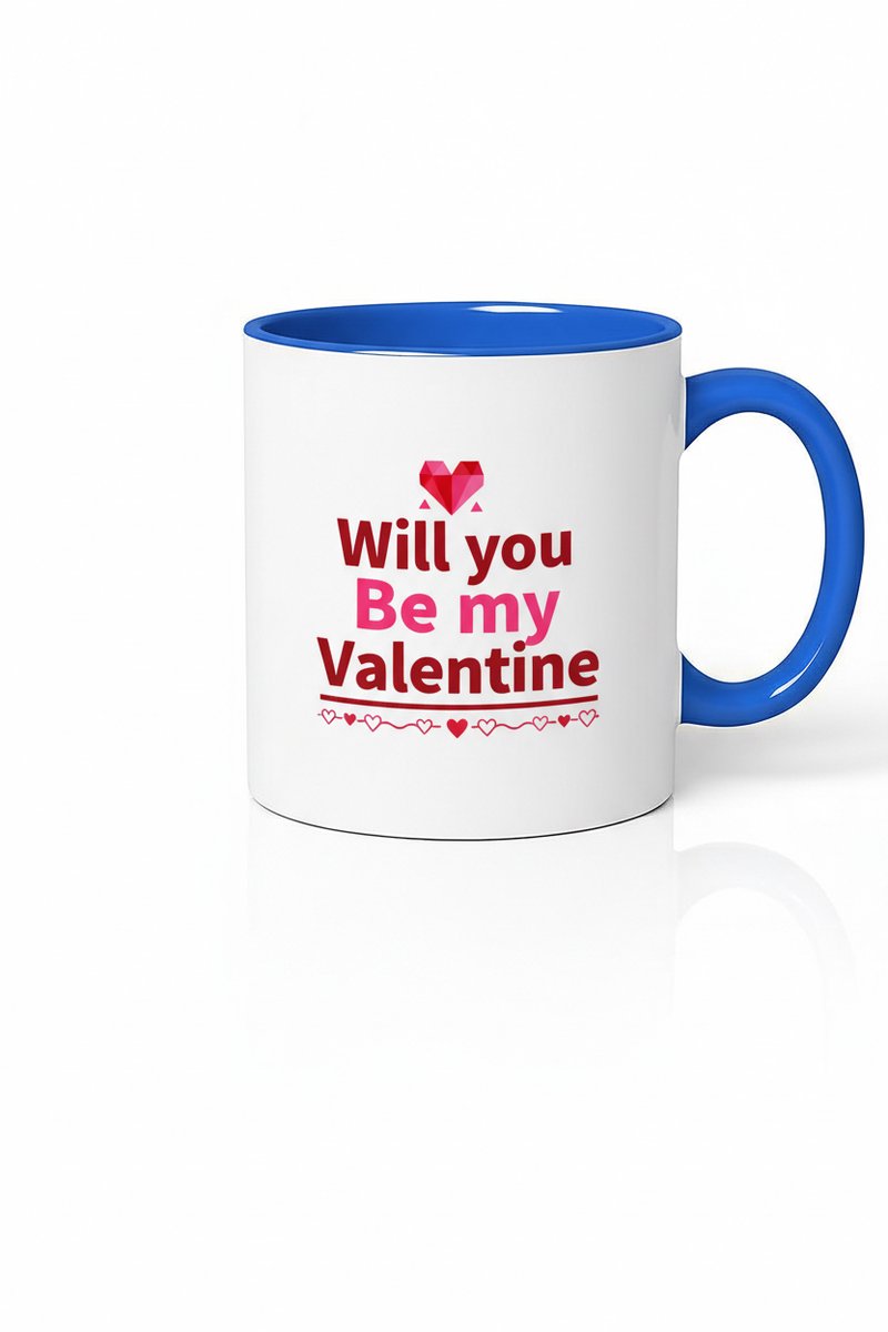 Valentijn Mok 'Will You Be My Valentine' - Romantisch Cadeau met Blauw Handvat