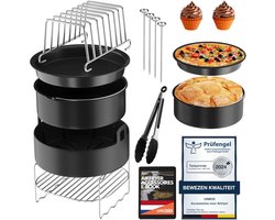 Airfryer Accessoireset – 15-delige ronde heteluchtfriteuse accessoires, geschikt voor COSORI 4,7L, Philips 6,2L, Tefal 4,2L – Inclusief siliconen bakvorm & e-book