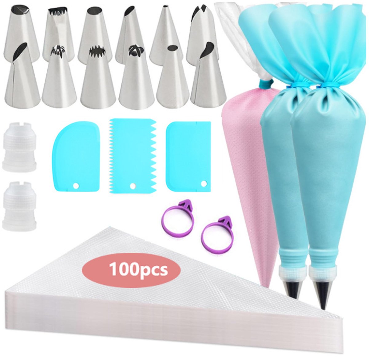 120-delig Cake Decoratie Set - Piping Bags & Tips + Wegwerp & Herbruikbare Bags