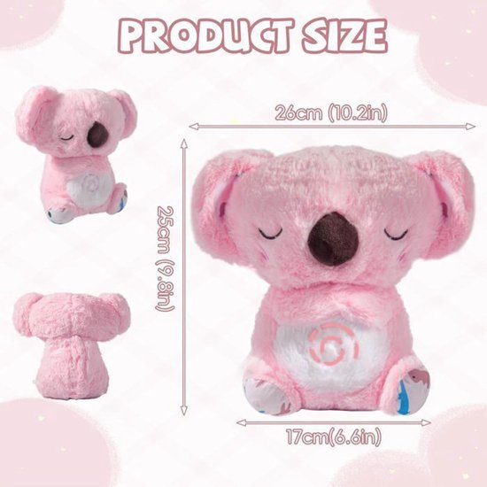 Breathing Koala Knuffel - Ademende Knuffel - Ademhaling Knuffel Koala - Kalmerend Koala Knuffel - Zacht speelgoed dat ademt met geluid reliëfpluche voor volwassenen en baby - Roze — afbeelding 4