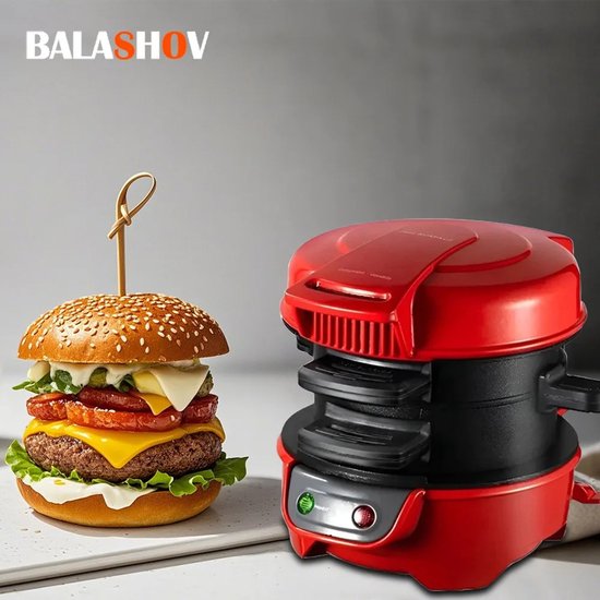 ACEP Ontbijtmaker - 220 V - Rood - Hamburger machine - Hamburgermaker - 800W - Keukenmachine - Contactgrills - Toaster - Sandwich van ACEP — afbeelding 2