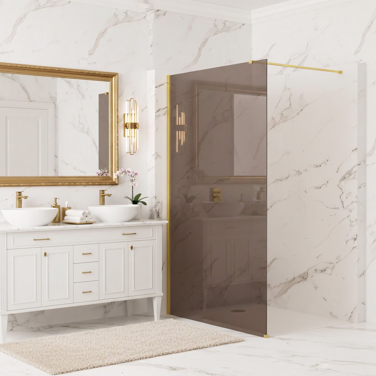 Rea Flexi Brown - Douchewand - Gouden - 90 Rookbruin Glas 8 mm - 120X90X195cm