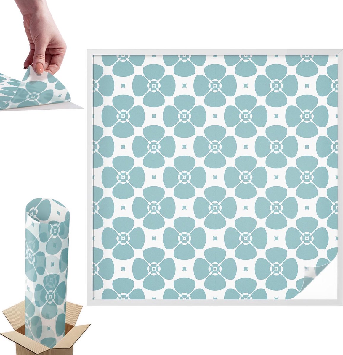 TULUP Raamfolie Anti inkijk - Bloemsymmetrie Anti inkijk Raamfolie - 100x100 cm - Wit Raamfolie Tegen inkijk - Zelfklevende Anti inkijk Folie Glas in Lood - Voor de slaapkamer, woonkamer en badkamer. - Zonwerende Raamfolie Glas in Lood Wit - Bloemsymmetrie