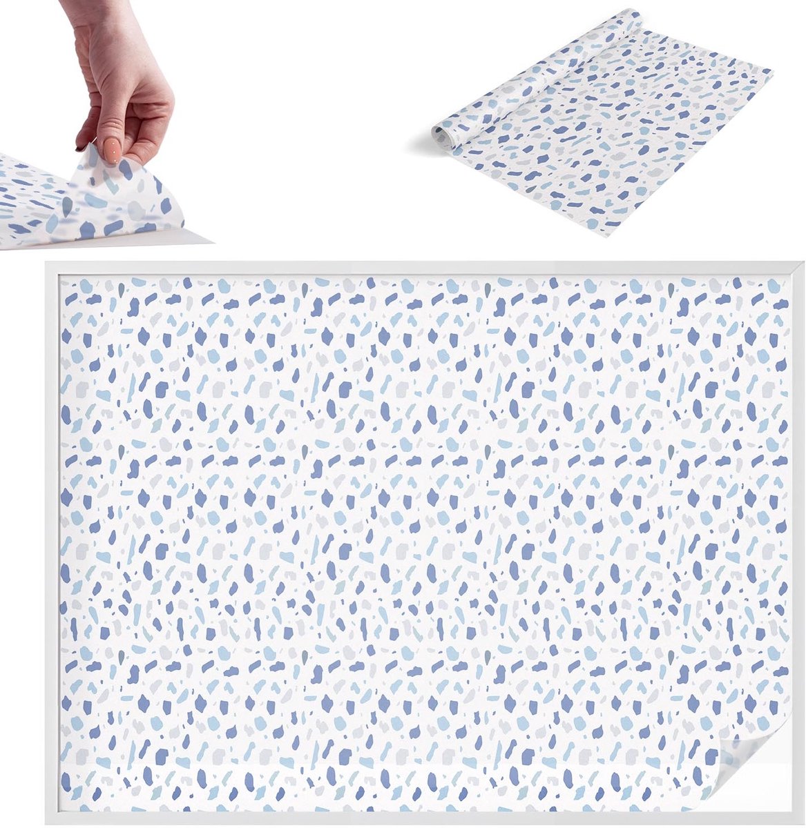TULUP Raamfolie Anti inkijk - Blauwe patronen Melkglas Folie - 200x146 cm - Blauw Anti inkijk Raamfolie Glas in Lood - Zonwerende Raamfolie - Voor de badkamer, voor het kantoor, voor de keuken - Privacy Folie Raam Glas in Lood Blauw - Blauwe patronen