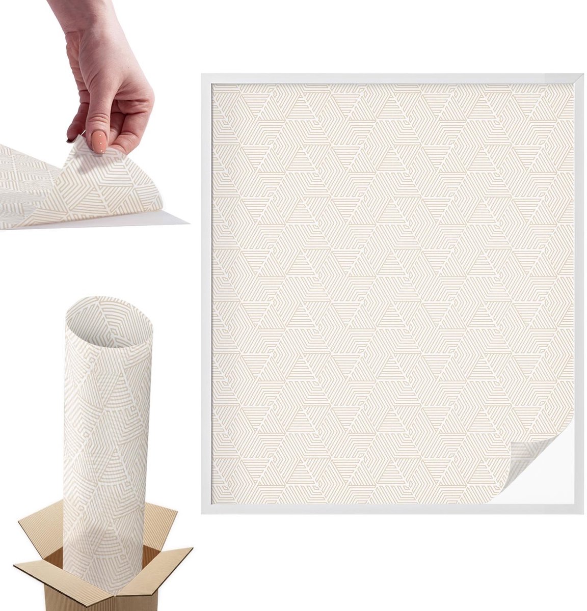 TULUP Raamfolie Anti inkijk - Rechte driehoeken Anti inkijk Raamfolie - 100x116 cm - Beige Raamfolie Tegen inkijk - Zelfklevende Anti inkijk Folie Glas in Lood - Voor de hal, voor de woonkamer, voor het kantoor - Zonwerende Raamfolie Glas in Lood Beige - Rechte driehoeken
