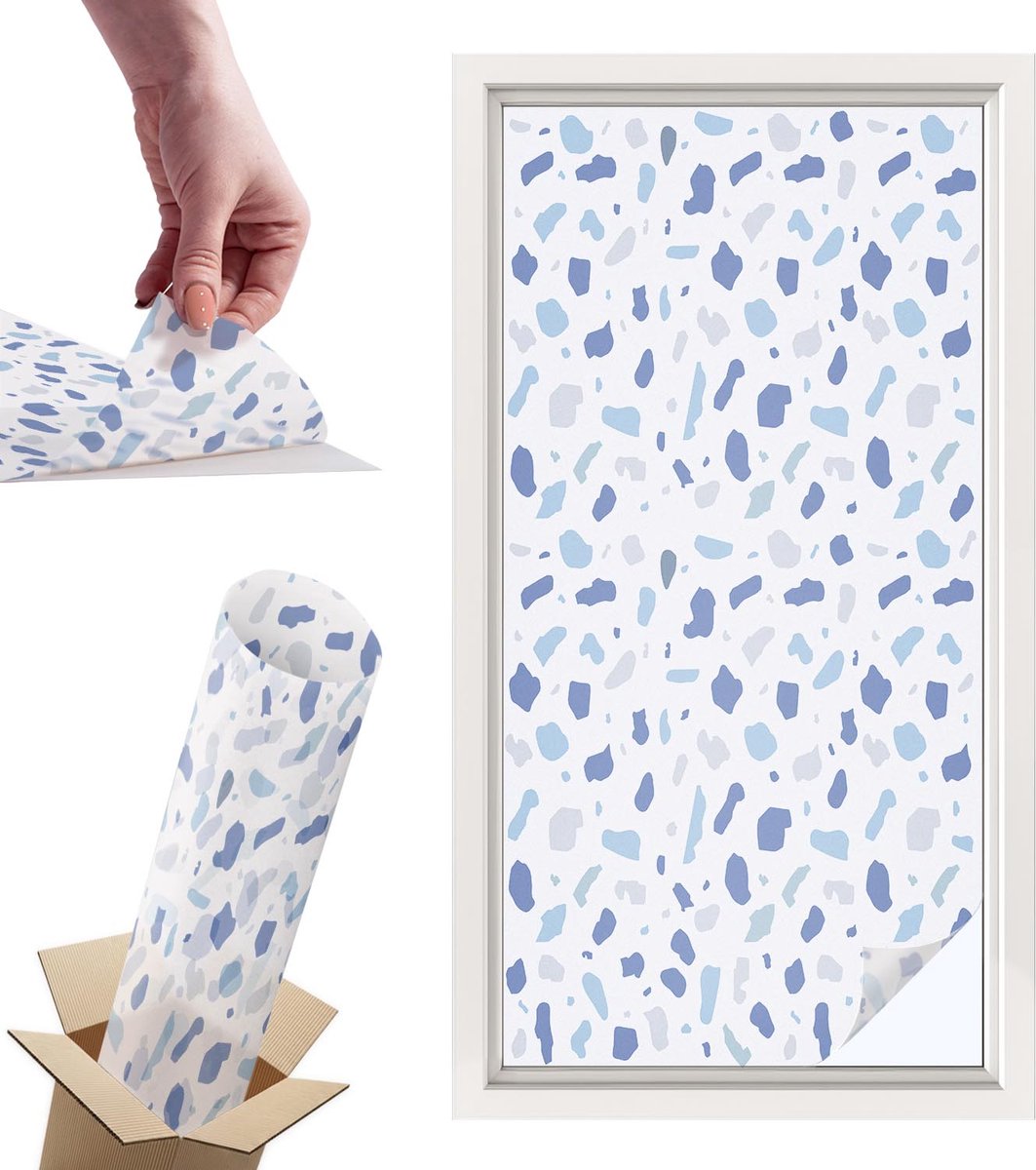 Tulup Raamfolie Anti inkijk - Blauwe patronen Privacy Folie Raam - 50x100 cm - Blauw Anti inkijk Folie - Raamfolie Tegen inkijk Glas in Lood - Voor de badkamer, voor het kantoor, voor de keuken - Raamfolie Zonwering