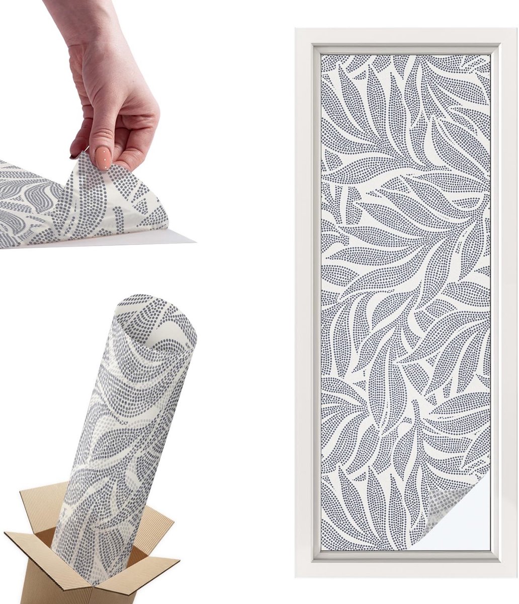 TULUP Raamfolie Anti inkijk - Bladdruppels Privacy Folie Raam - 50x146 cm - Grijs Anti inkijk Folie - Raamfolie Tegen inkijk Glas in Lood - Voor de woonkamer, slaapkamer en kantoor - Raamfolie Zonwering Grijs - Bladdruppels