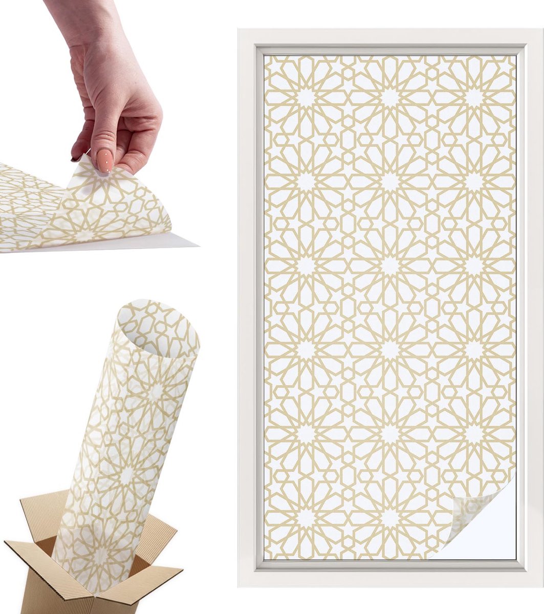 Tulup Raamfolie Anti inkijk - Geometrische patronen Privacy Folie Raam - 50x100 cm - Wit Anti inkijk Folie - Raamfolie Tegen inkijk Glas in Lood - Voor de woonkamer, slaapkamer en kantoor - Raamfolie Zonwering