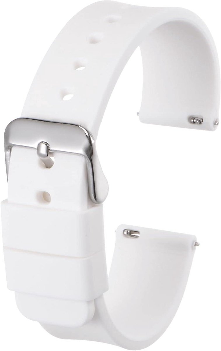 TTGoods - Zacht rubberen horlogebandje 16 mm breed met roestvrijstalen gesp - Reservearmband voor heren en dames - Wit - Comfortabel en duurzaam
