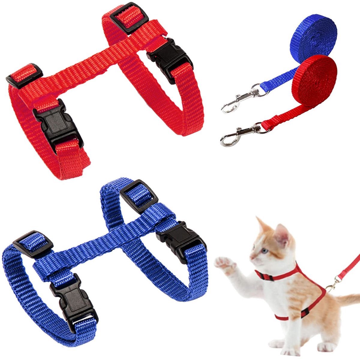 Stunq® 2 Stuks Zacht Kattenharnas met Verstelbare Riem - Voor Kittens, Puppy's en Konijnen
