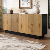 Sweiko Dressoir - Halmeubel - Houtnerf - Verstelbare planken - Naturel + Zwart