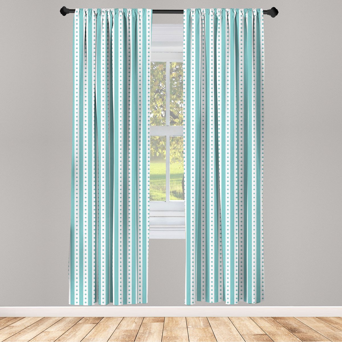 ABAKUHAUS Jaargang gordijnen – 2-delige 75x245 cm – Mint/Wit