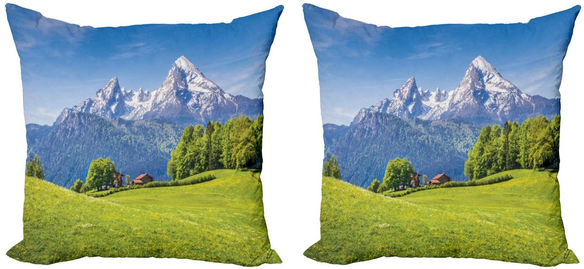 ABAKUHAUS Europa Kussenhoes Set – 2x50x50 cm – Dubbelzijdig bedrukt – Groen/Hemelblauw