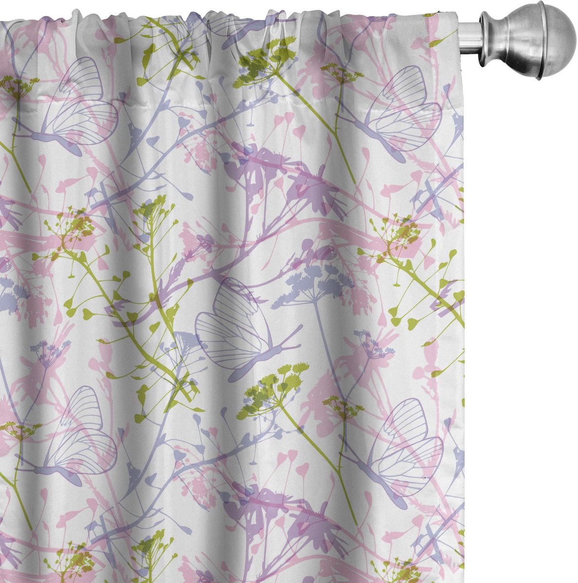 ABAKUHAUS Voorhangen – Botanische Weide – 2x75x175 cm – Limoengroen/Babyroze Lindgrün