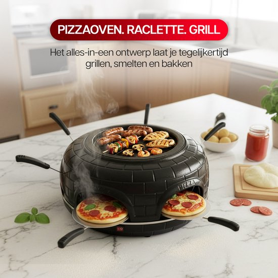CuisineKing 3-in-1 Pizza Grill Oven G1 - 6 Personen - Raclette, Grill en Pizzaoven - Handgemaakte Terracotta Koepel - Gourmetstel - Incl. 6 Spatels en deegvorm — afbeelding 3