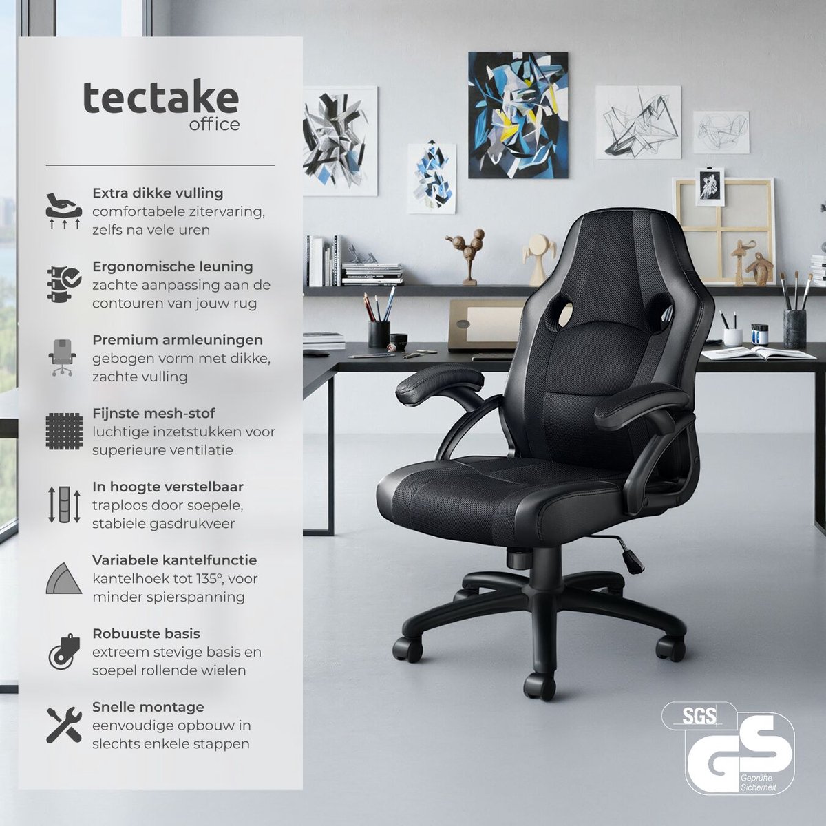 tectake Racing bureaustoel - Gamestoel met schommelfunctie - afbeelding 2
