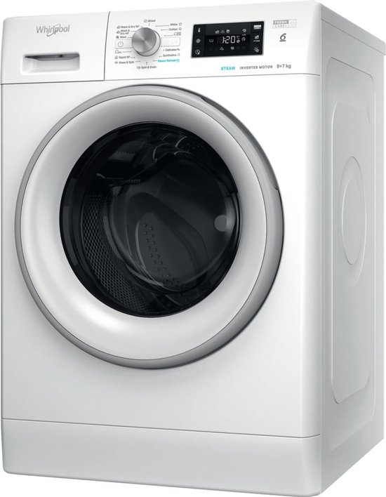 Whirlpool FFWDB 976258 SV EE, Voorlader, Vrijstaand, Wit, Links, 7 kg, 1551 RPM