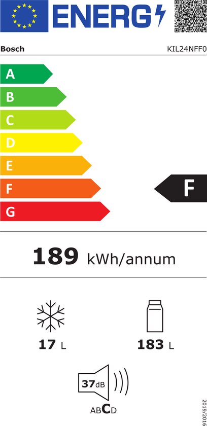 Bosch Serie 2 KIL24NFF0, 200 l, Ingebouwd, F, 37 dB, ST, 2 kg/24u