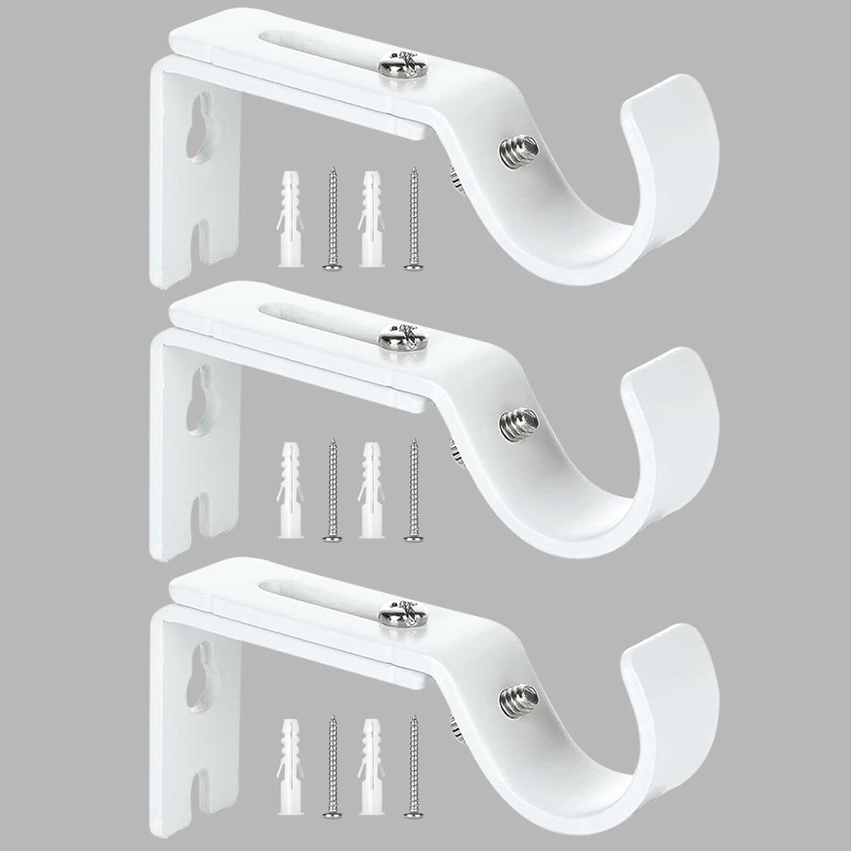 Stunq® Set van 3 Verstelbare Metalen Gordijnroede Bevestigingsclips voor Muurmontage - Geschikt voor Woonkamer en Slaapkamer