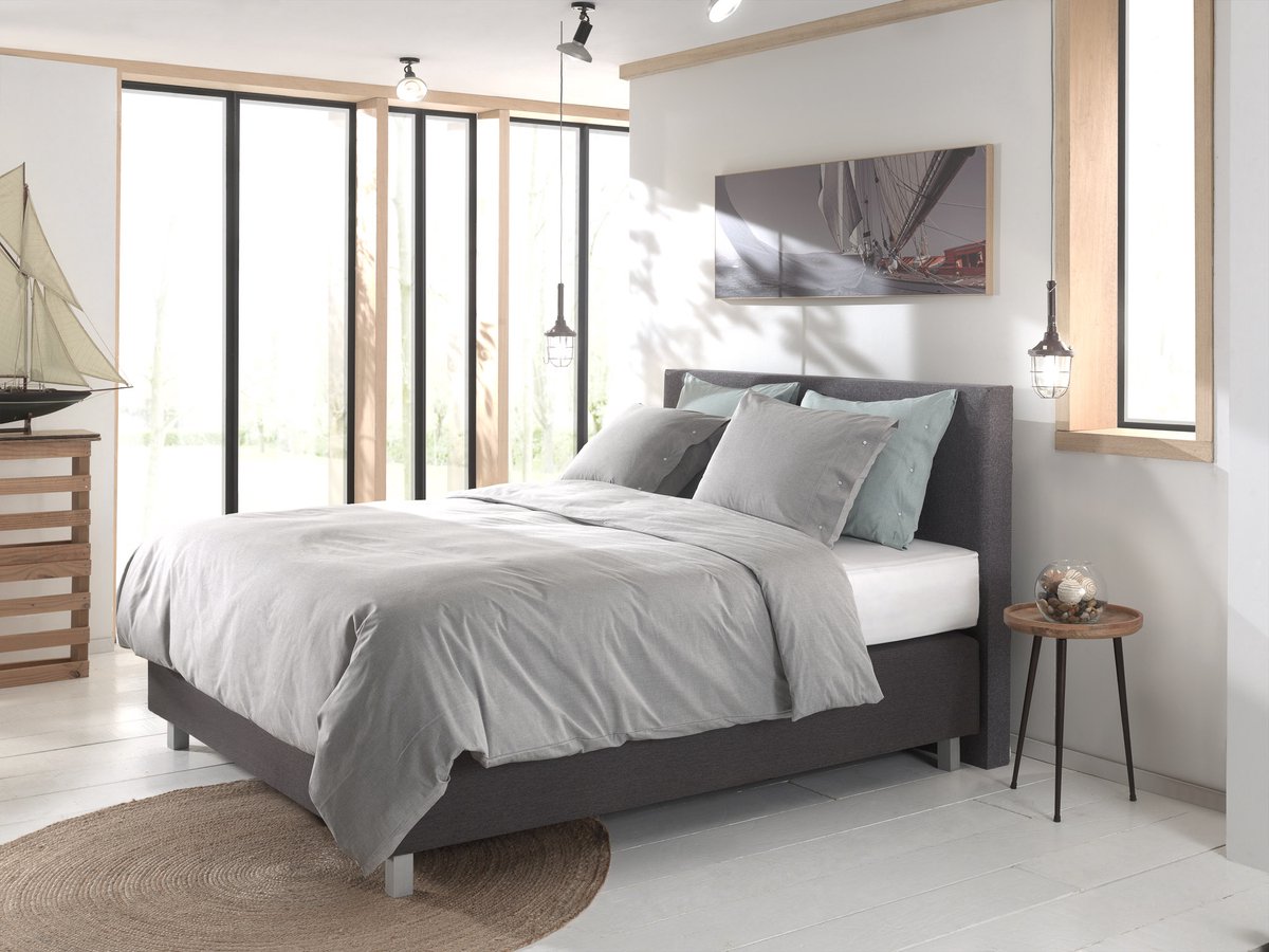 YELLOW Chambray Dekbedovertrek - Lits-Jumeaux - 240x200/220 cm - Dark Grey