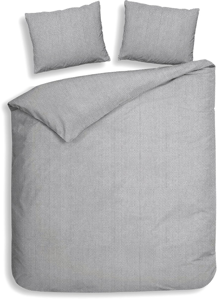 Heckettlane Dekbedovertrek Spina - Effen Bedlinnen - 200x200-220 cm - Tweepersoons - Grijs - Dekbedovertrek van 100% Katoen-Flanel