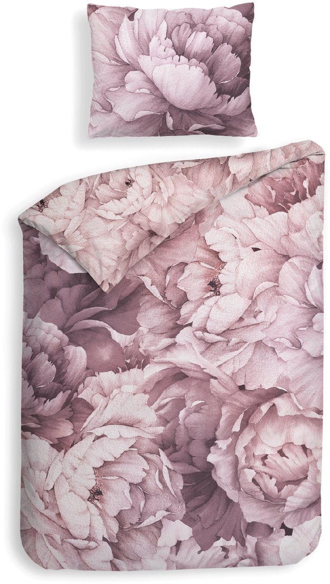 Heckettlane Dekbedovertrek Wade - Bedlinnen met Bloemen print - 140x200-220 cm - Beige - Dekbedovertrek van 100% Katoen-Satijn Wade Beige