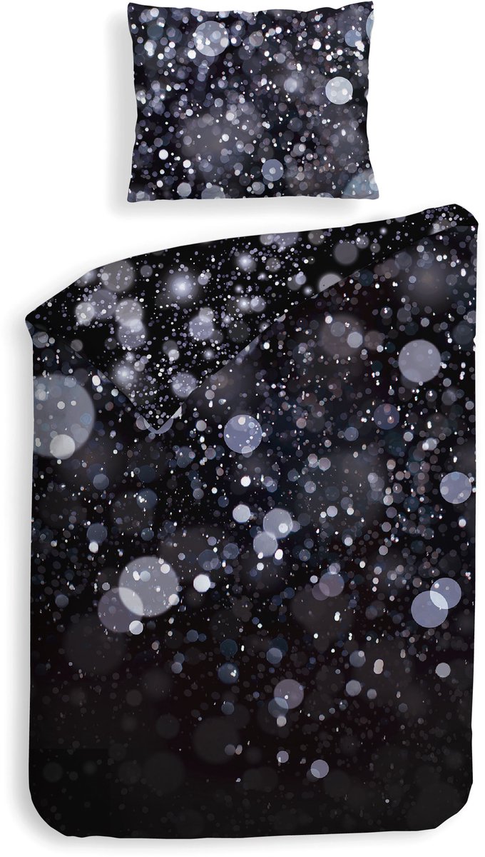 Heckettlane Dekbedovertrek Gabin - Bedlinnen met Stippen print - 140x200-220 cm - Zwart - Dekbedovertrek van 100% Katoen-Satijn Black