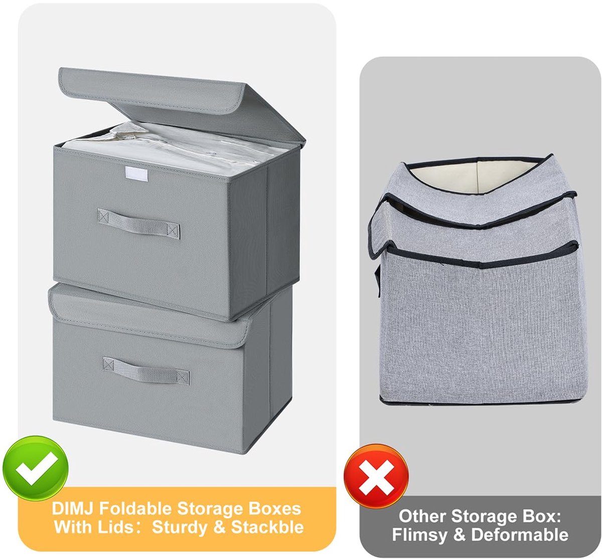 Unyqoos® Set van vier opvouwbare opbergdozen met deksel en handvat in lichtgrijs