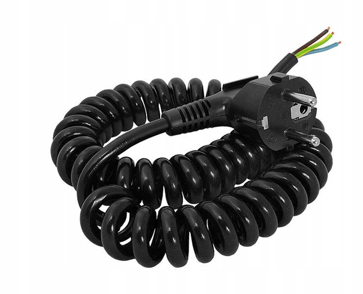 Spiraalkabel 5m 3x1mm2 met stekkers (0,7-4m)