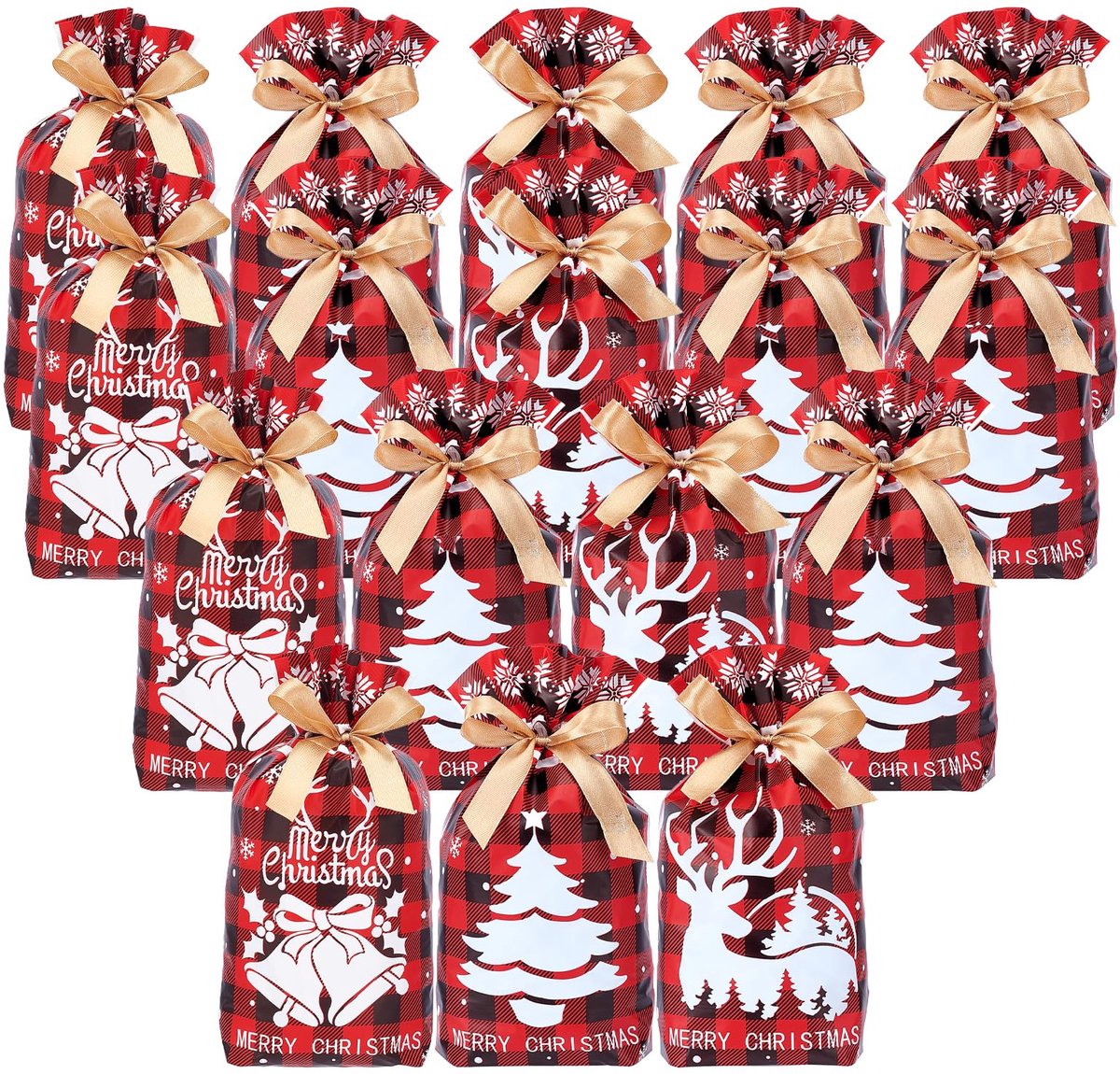 30 stuks kerstsnoepzakjes Vrolijk Kerstmis gymtas kunststof rood groen plaid goodie snack zakken groot Kerstmis vakantie party favorieten benodigdheden
