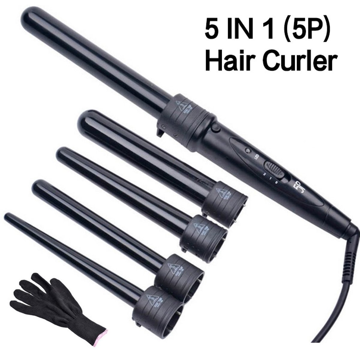 5-in-1 krultang, haarverzorgings- en stylingset met verwisselbare driedelige clips