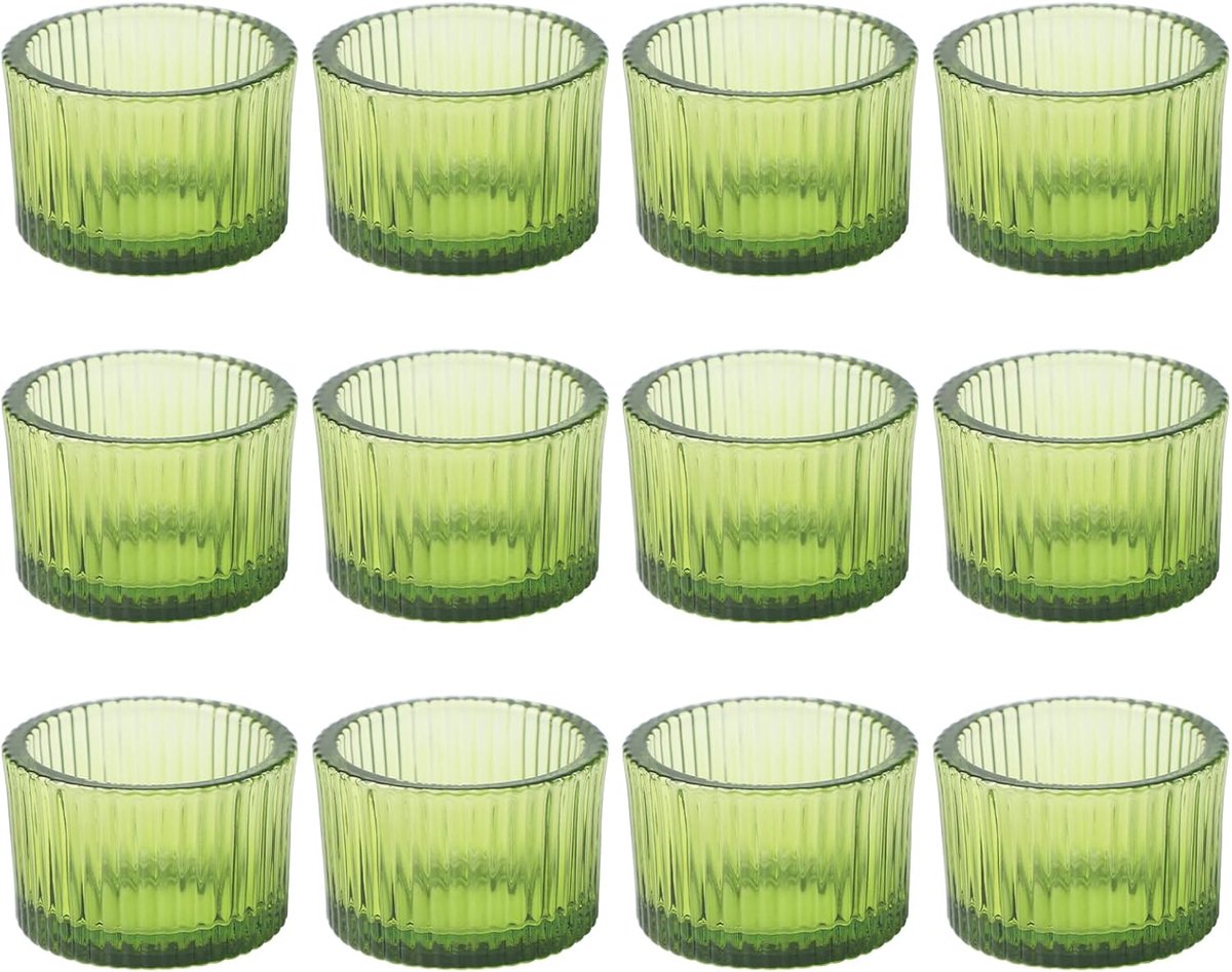 Famanu Groene retro glazen theelichthouder, dik glas, decoratief voor feest en bruiloft