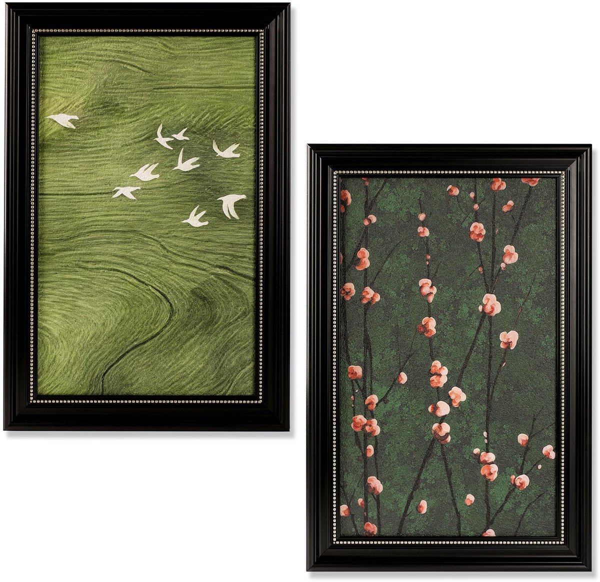 Unyqoos Set van 2 kleurrijke bloemen schilderijen voor wanddecoratie in huis groen