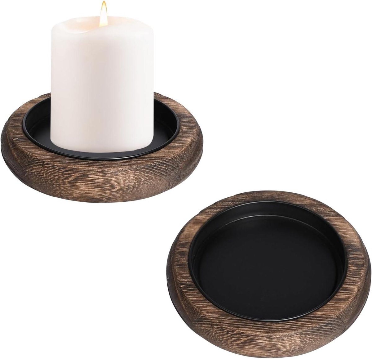 Cosensi - Kaarsenborden 10 cm - Houten kaarsenhouder voor stompkaarsen - Bruiloftskaarsen en doopkaars - Set van 2