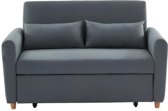 Canapé 2 Places 140cm Gris Foncé Avec Coussins