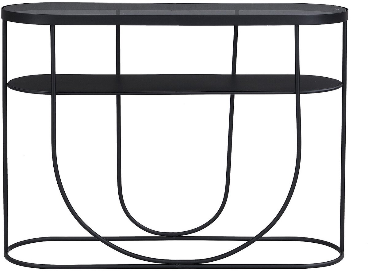 Vente-unique Consoletafel met 1 plank van metaal en gerookt glas - Zwart en transparant - PRETORIA