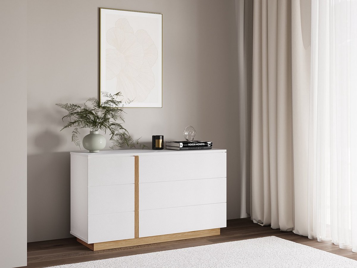 Vente-unique Ladekast met 6 lades - Wit en naturel - NAPOLI II Natuurlijk licht, Wit
